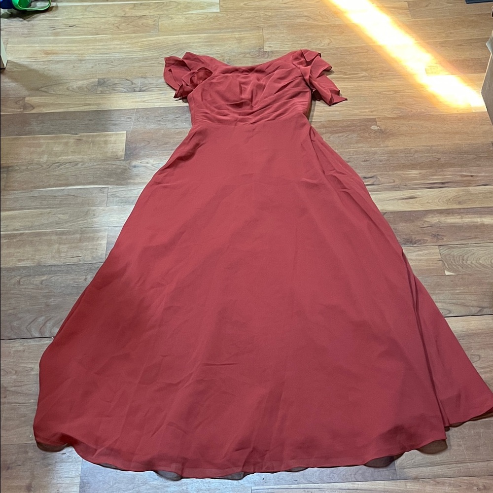 JJs House Vermilion Maxi Dress with Ruffled Sleeves